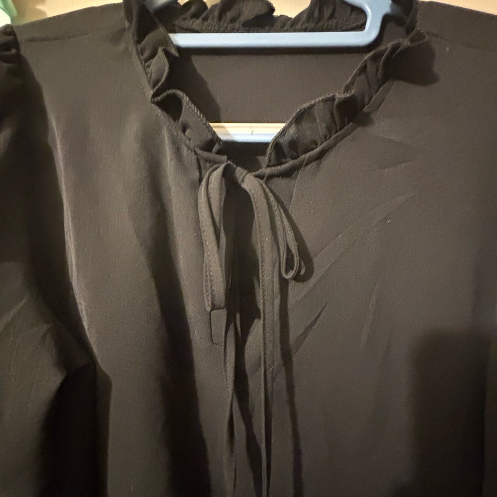 SHEIN Black Sheer Flowy Blouse with Colorful Lantern Embroidered Floral Sleeves - Picture 8 of 17